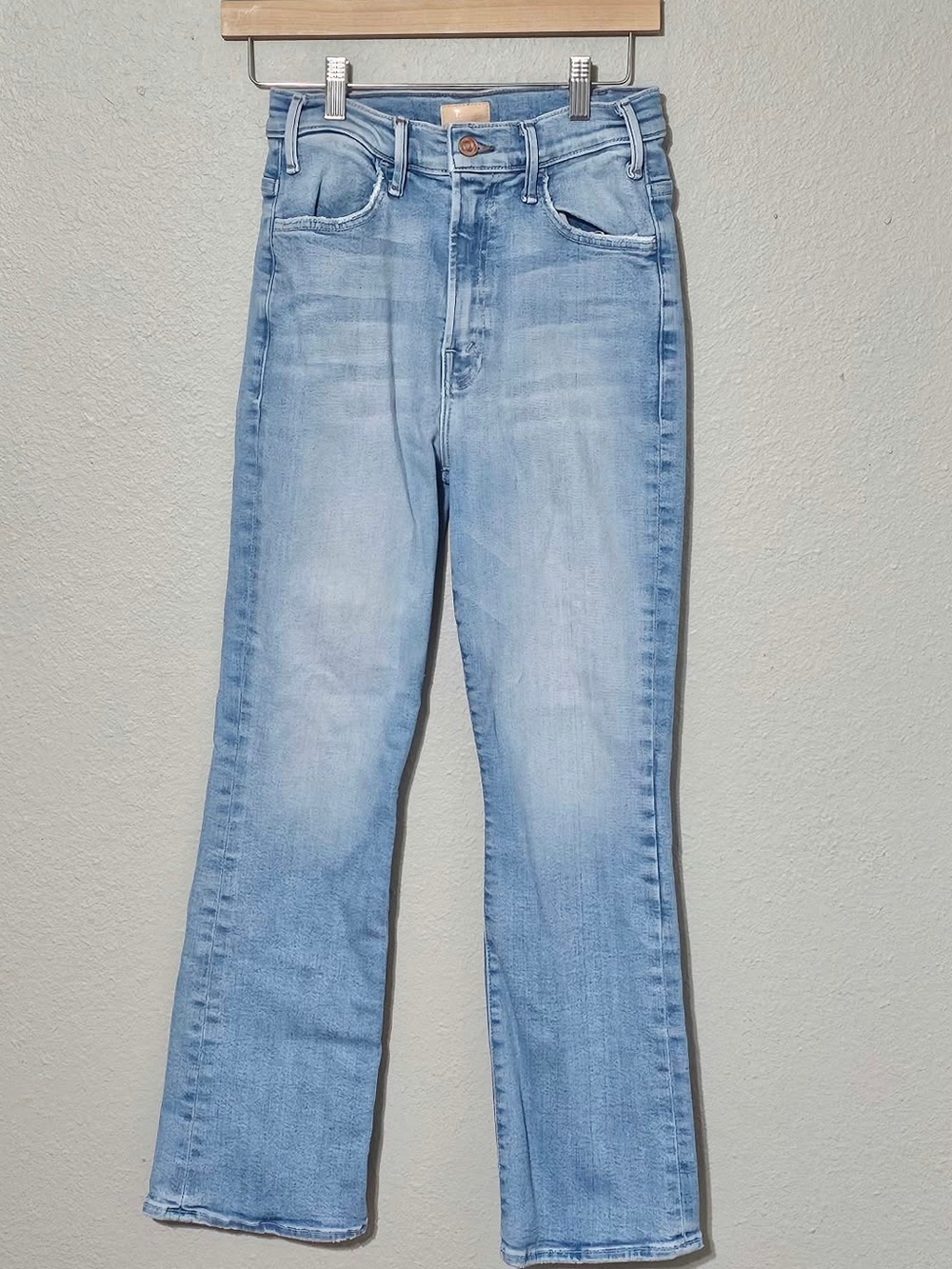 MOTHER Light Blue Flare Hustler Ankle Wash Jeans